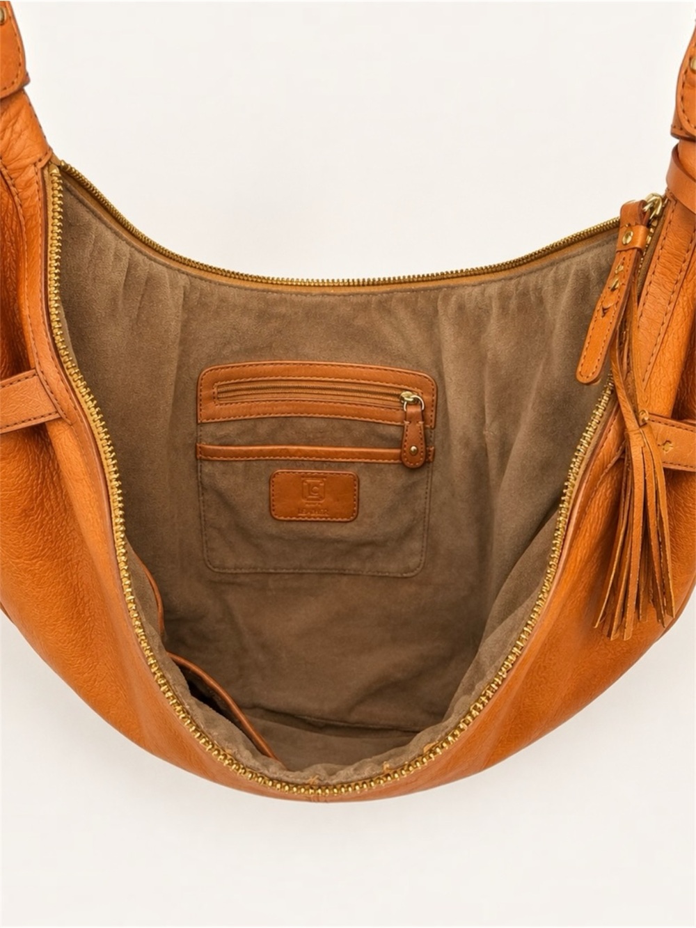 Liz Claiborne Cognac Brown Leather Slouchy Hobo Shoulder Bag Tassel Large - Picture 8 of 13
